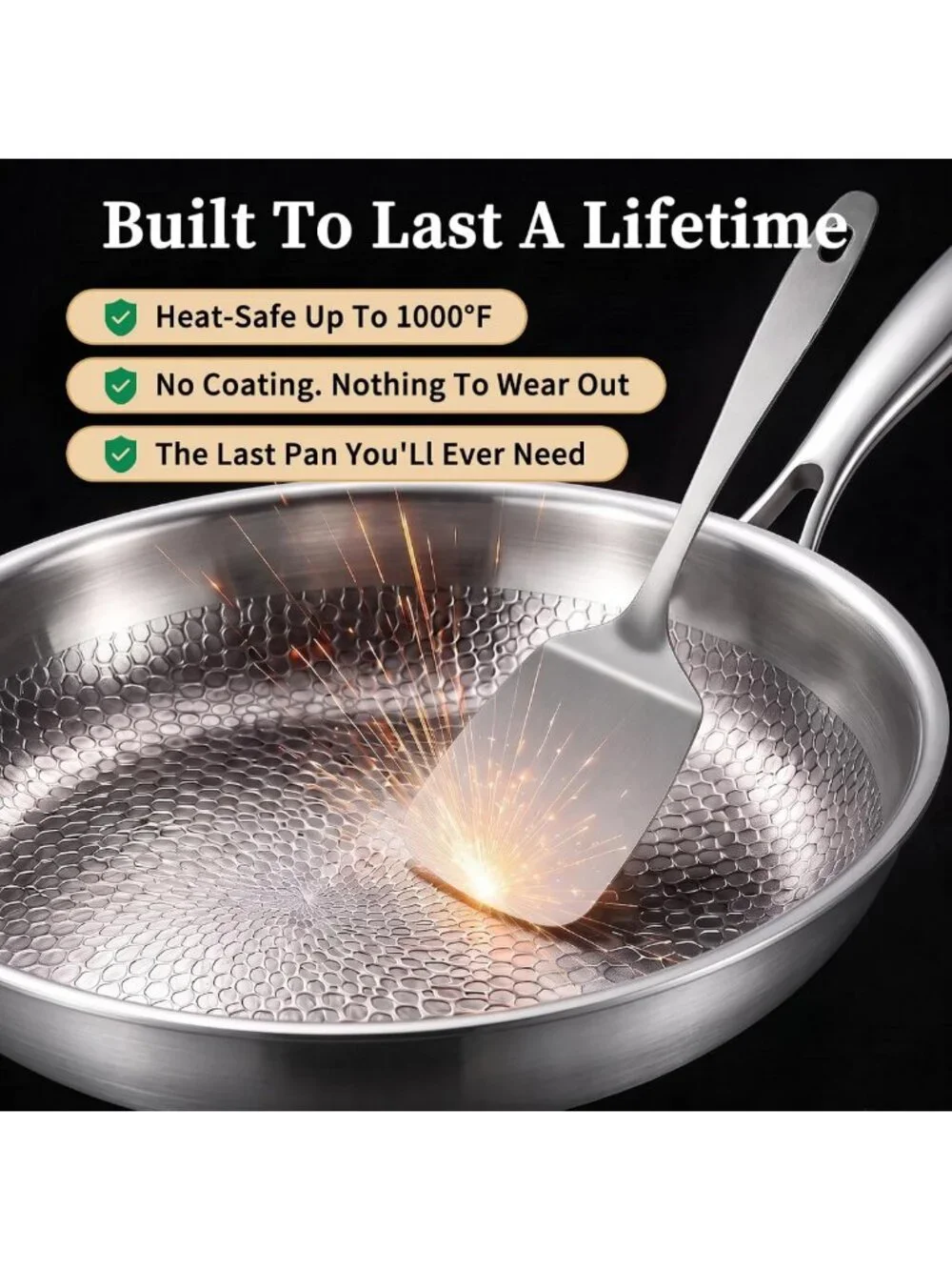 12” Non-Stick Titanium Frying Pan with Lid - Durable, Lightweight Cookware